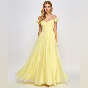 Rosette Off-The-Shoulder Tulle Gown